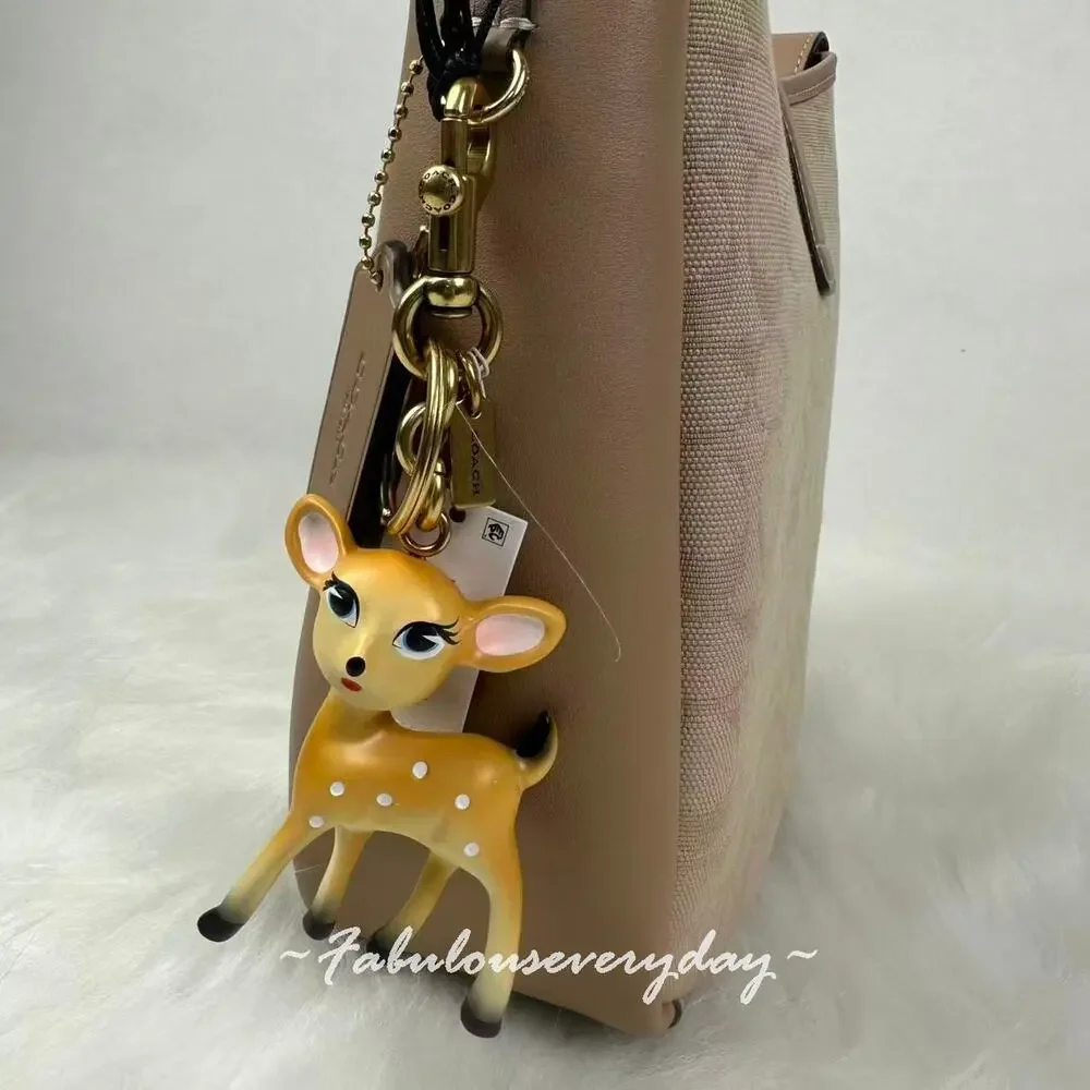 Coach Deer Bag Charm Keyring CCD40 Resin Metal Brass Tan NWT